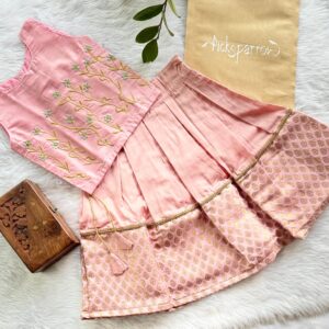 Picksparrow Kids  Pattu pavadai/Lehenga (1-2Y,Pink, Cotton Silk-Floral)