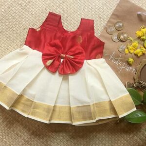 Picksparrow Baby Girl Frock / Dress(6-9M,Chanderi Silk Jacket-Kerala Cotton Frock)