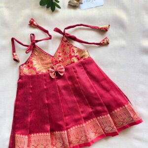 Picksparrow Baby Girl Frock/Dresses (0-6M,Red , Banarasi – Cotton Silk)