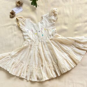 Picksparrow Baby Girl Frock / Dress(2-3Y ,Offwhite ,Kerala Cotton Embroidered Stripes Frock)