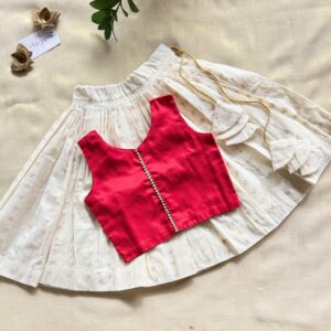 Picksparrow Baby Girl Pattu pavadai/Lehenga Choli (1-2Y,Red, Cotton Silk – Hearts Cotton Skirt Pattu pavadai)
