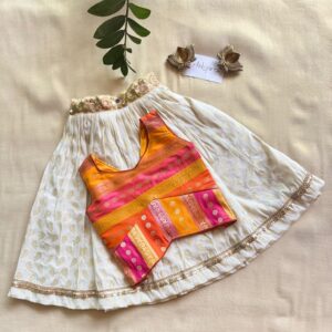 Picksparrow Baby Girl Pattu pavadai/Lehenga Choli (1-2Y,Multicolored Cotton Silk – Chanderi Pattu pavadai)