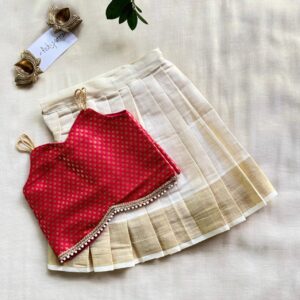 Picksparrow Baby Girl Pattu pavadai/Lehenga Choli (0-6M,Red, Cotton Silk – Tissue Cotton Pattu pavadai)
